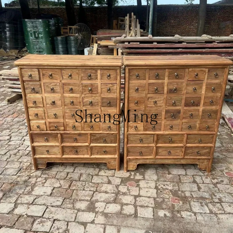 

SM medicine cabinet multi-grid classical Chinese medicinal materials display cabinet old door panel solid wood cabinet