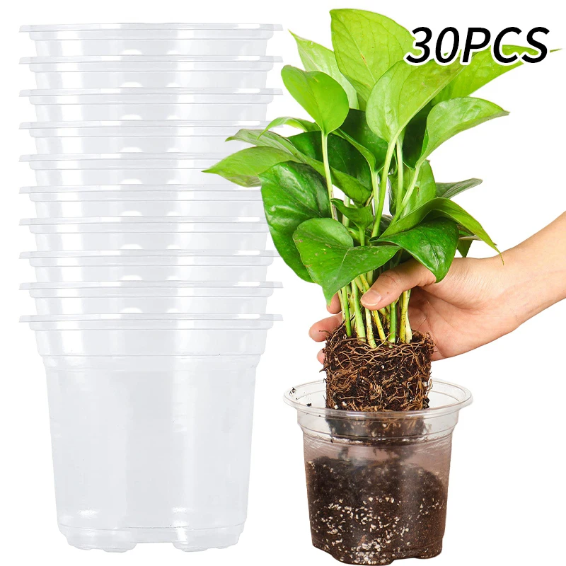 10/30Pcs Transparent Flowerpot Thickened Plant Nursery Pot Seedling Cup Gardening Transplantation Potted Flower Pot Planters