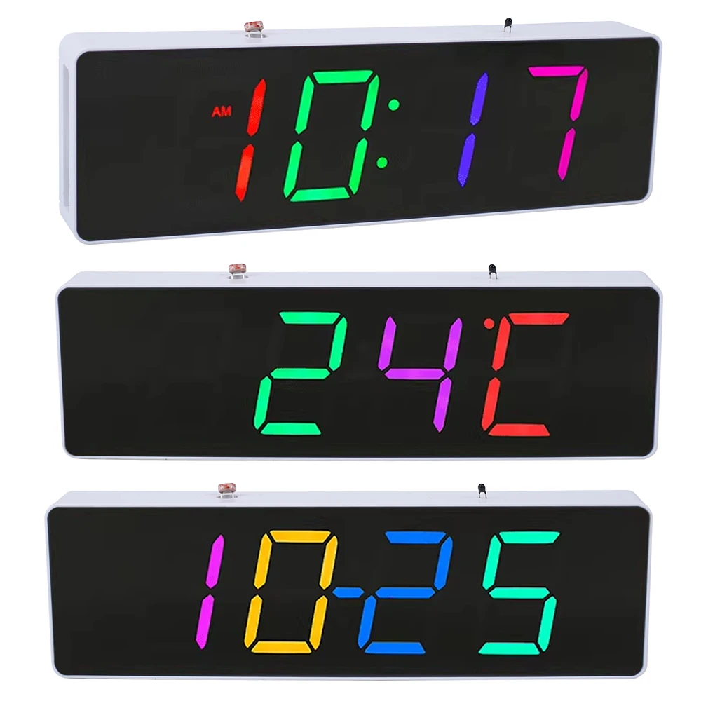 LED Alarm Clock DIY Electronic Kit 4-Digit Colorful RGB Clock with Acrylic Shell Soldering Project Practice For STEM Learning