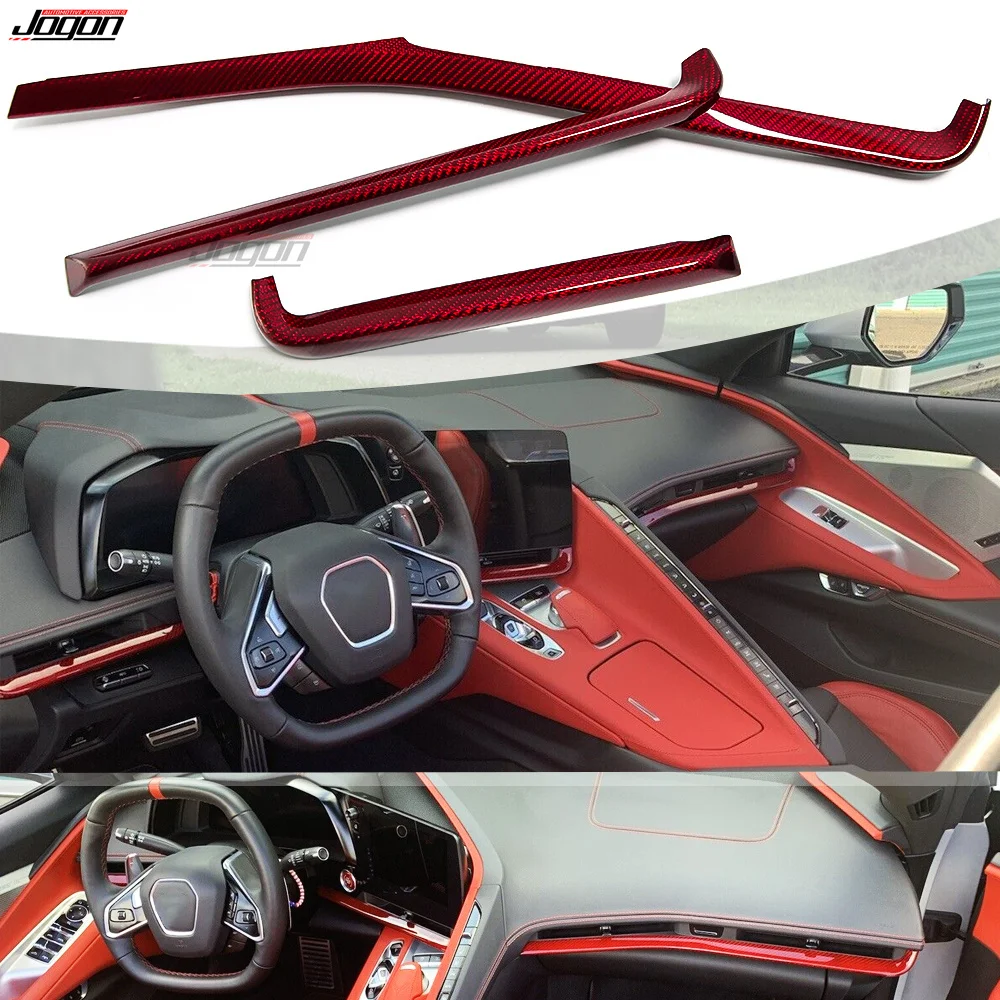 Real Carbon Fiber Red Air Condition Outlet Vent Strip Trim For Chevrolet Corvette C8 Stingray Convertible Coupe Z51 Z06 20-23