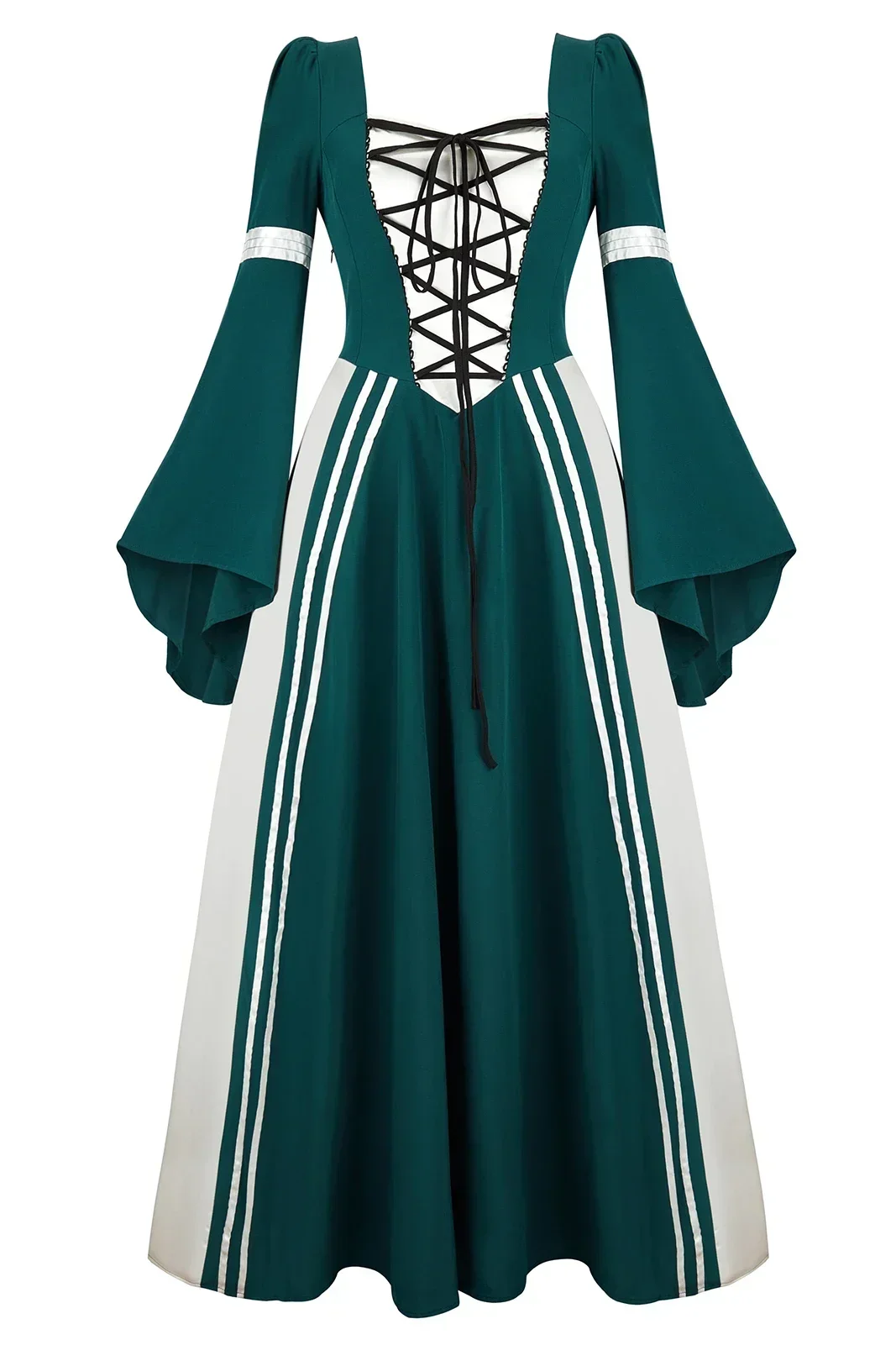 dark green renaissance dress Dark Green and Natural Medieval Summer Dress - Cotton