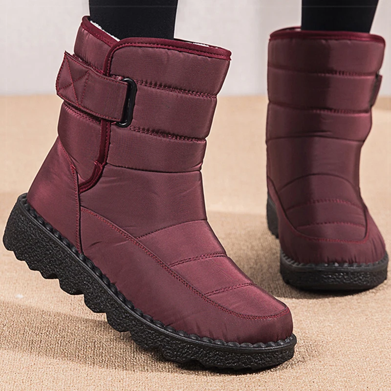 Botas de invierno de estilo coreano para Mujer, Botas medias de tacón bajo, zapatos de nieve para invierno, calzado de piel impermeable para Mujer, Botas para Mujer