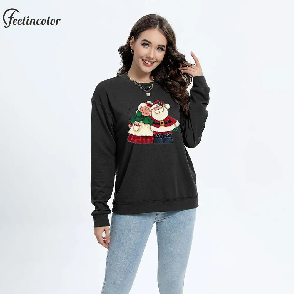 

Couple Santa Claus Printting Pullover Women Cute Christmas Sweatshirts 3Corlors Casual Streetwear Holiday Party Gift Clothes