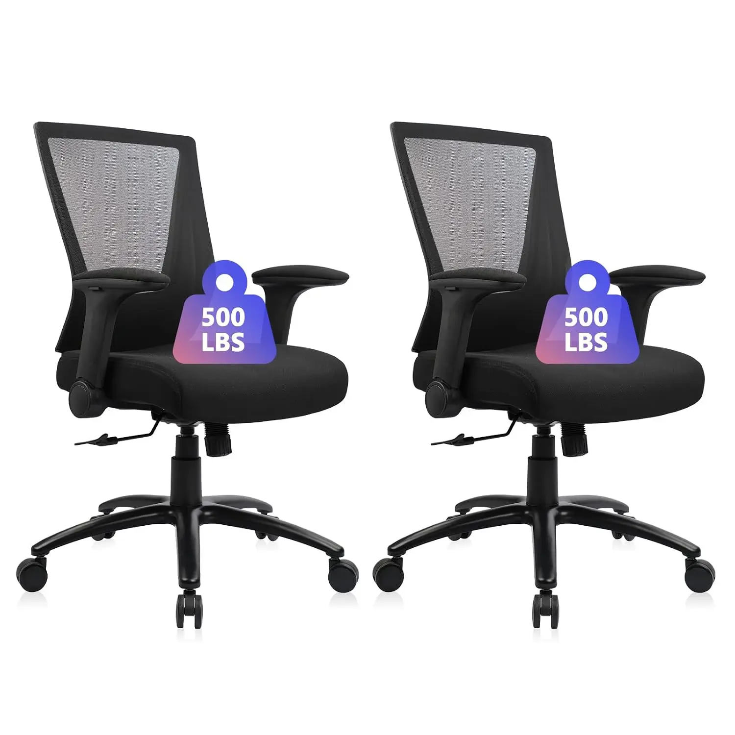 Heavy Duty Mesh Office Chair Wide Cushion Adjustable Armrests Home Office 500lbs Black 2 Pack, Customized
