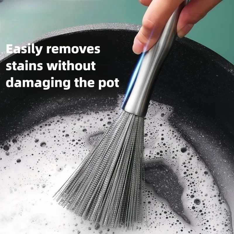 Hanging Stainless Steel Pot Brush: Long-Handle Scrubber Gadg