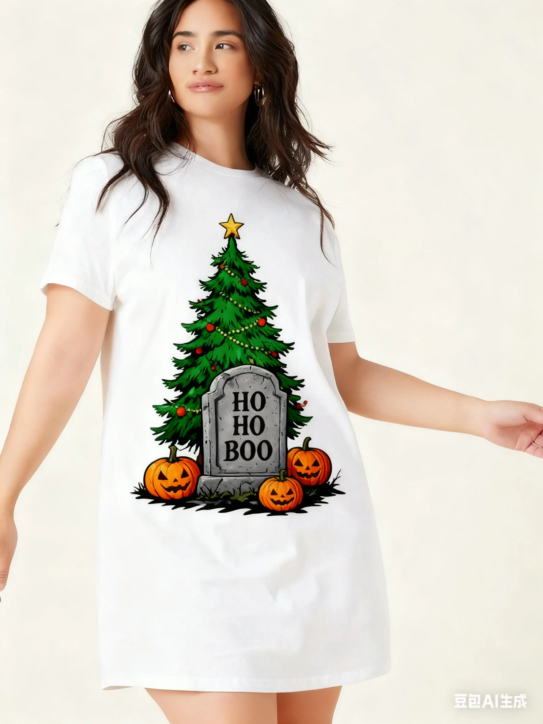 

Ladies' Knee Length Skirt, Fashionable Christmas Design, Printed Slim Fit Dress, Casual Round Neck Dress, Spring and Summer