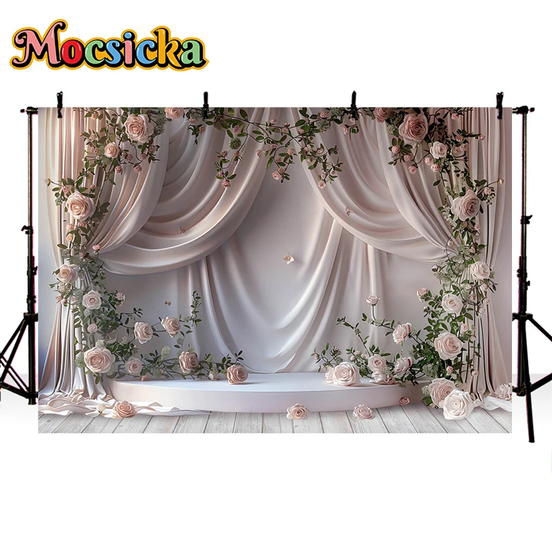 Mocsicka Photography Background Pink Floral White Palace Decor Wedding Maternity Adult Art Portrait Backdrop Photo Studio