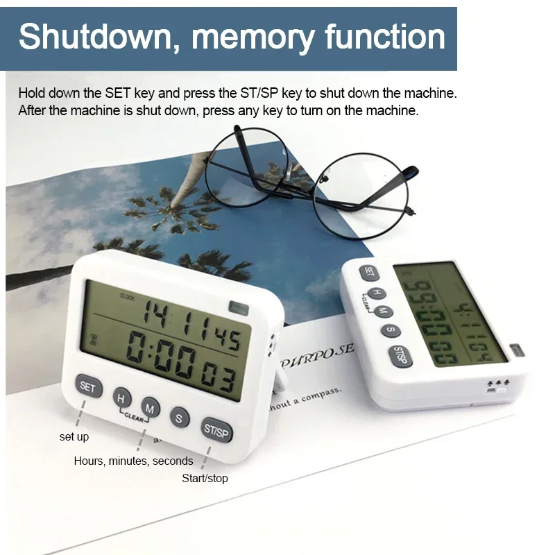 YS-218 Dual Screen Display Kitchen Timer LCD Silent Timer Kitchen Cooking Baking Countdown Stopwatch Study Sleeping Timer