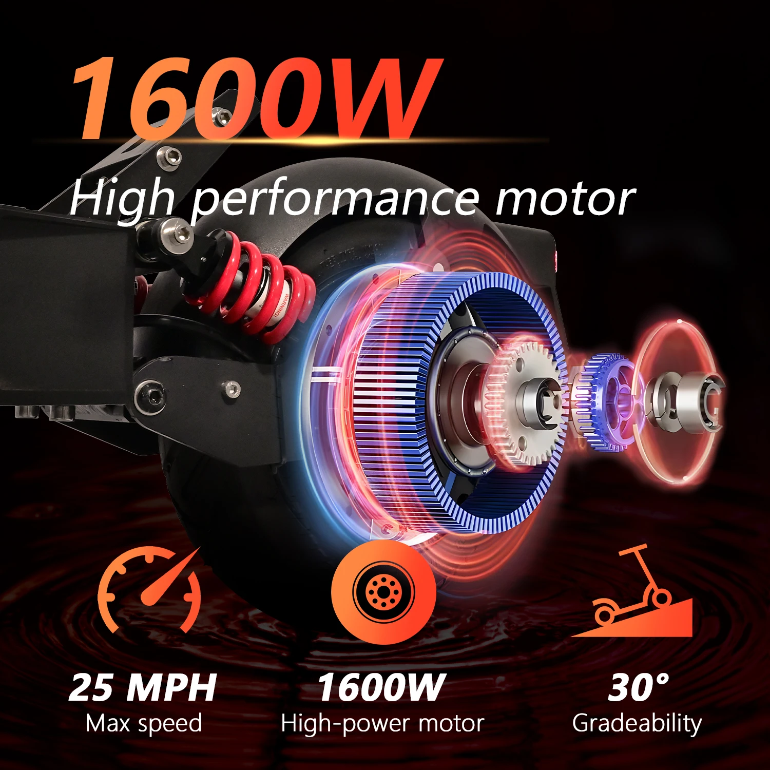 DT08 1600W Electric Scooter 40km/h Max Speed 48V13Ah Battery 50km Range Dual Suspension Shock Absorption Dual Disc Brakes 10'' Tires Foldable E-Scooter US Stock Direct - view 2