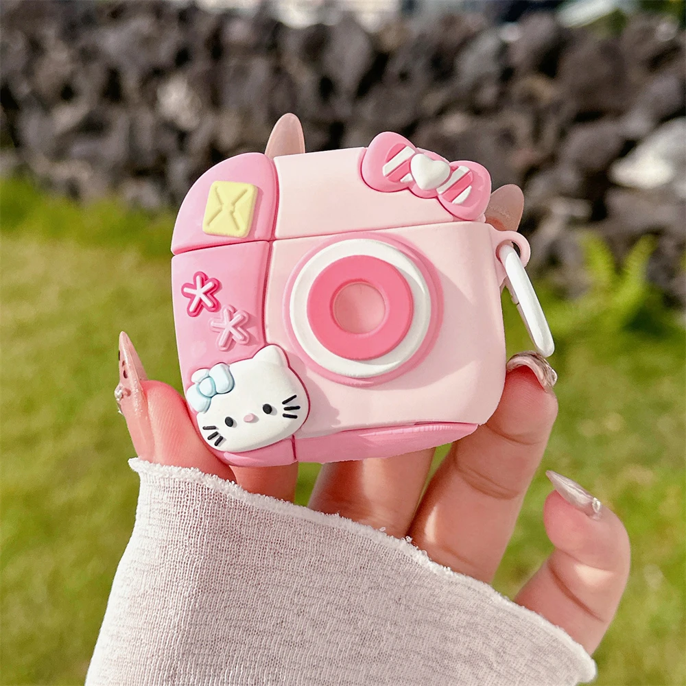 Sanrio Hello Kitty Camera Earphone Case for Apple Airpods 4 3 2 1 Pro Pro 2 Soft Silicone Headphone Cover for AirPods 4 2024