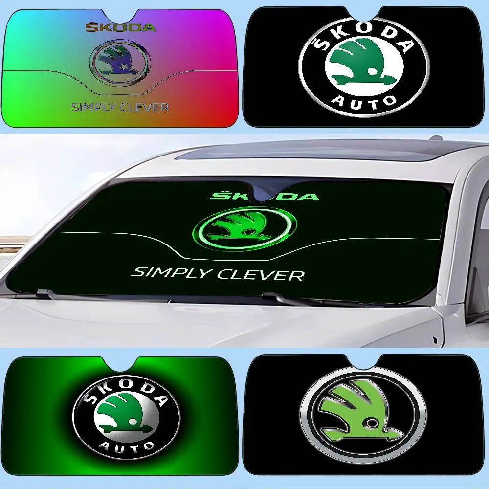 H-Skoda-s مظلة السيارات الستائر ظلة نافذة السيارة غطاء الزجاج الأمامي الشمس الظل السيارات الشمس قناع سيارة يغطي #1