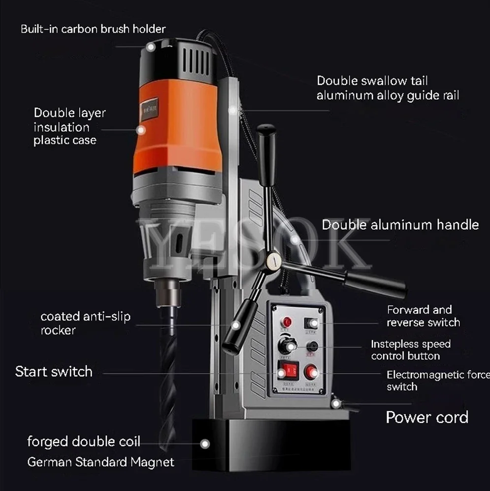 1550W Mag Drill 35mm Drilling Machine Industrial Commercial Steel Magnetic Drill 1300ON Electromagnetic Drill Press 220V