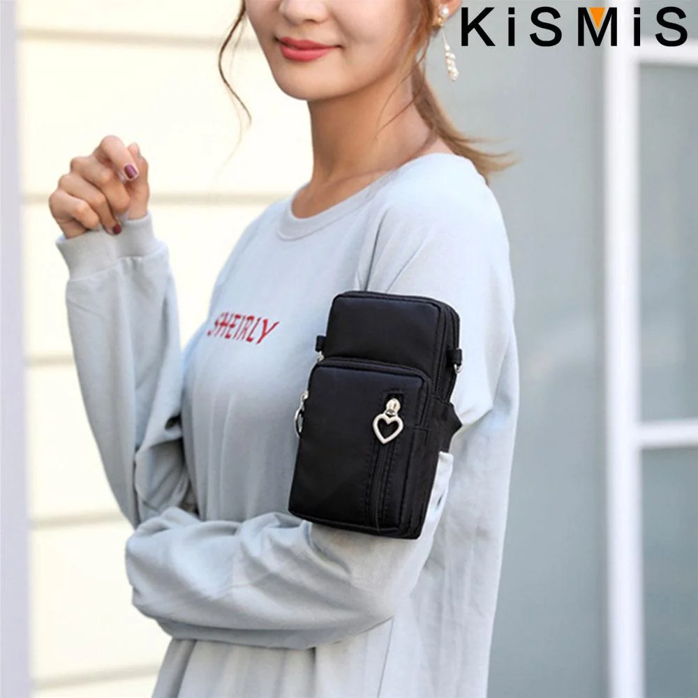 KISMIS damska Mini torba Crossbody-torebka z kieszeń na telefon komórkowy, torba na ramię z klapką, wodoodporna opaska na ramię do biegania