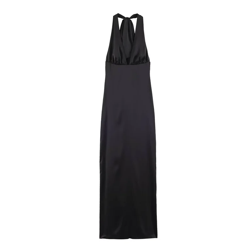 Nouvelle Robe d'été 2026 pour Femme, Robe Midi Noire en Satin à Col Halter, Élégante et Gracieuse, Style Audrey Hepburn
