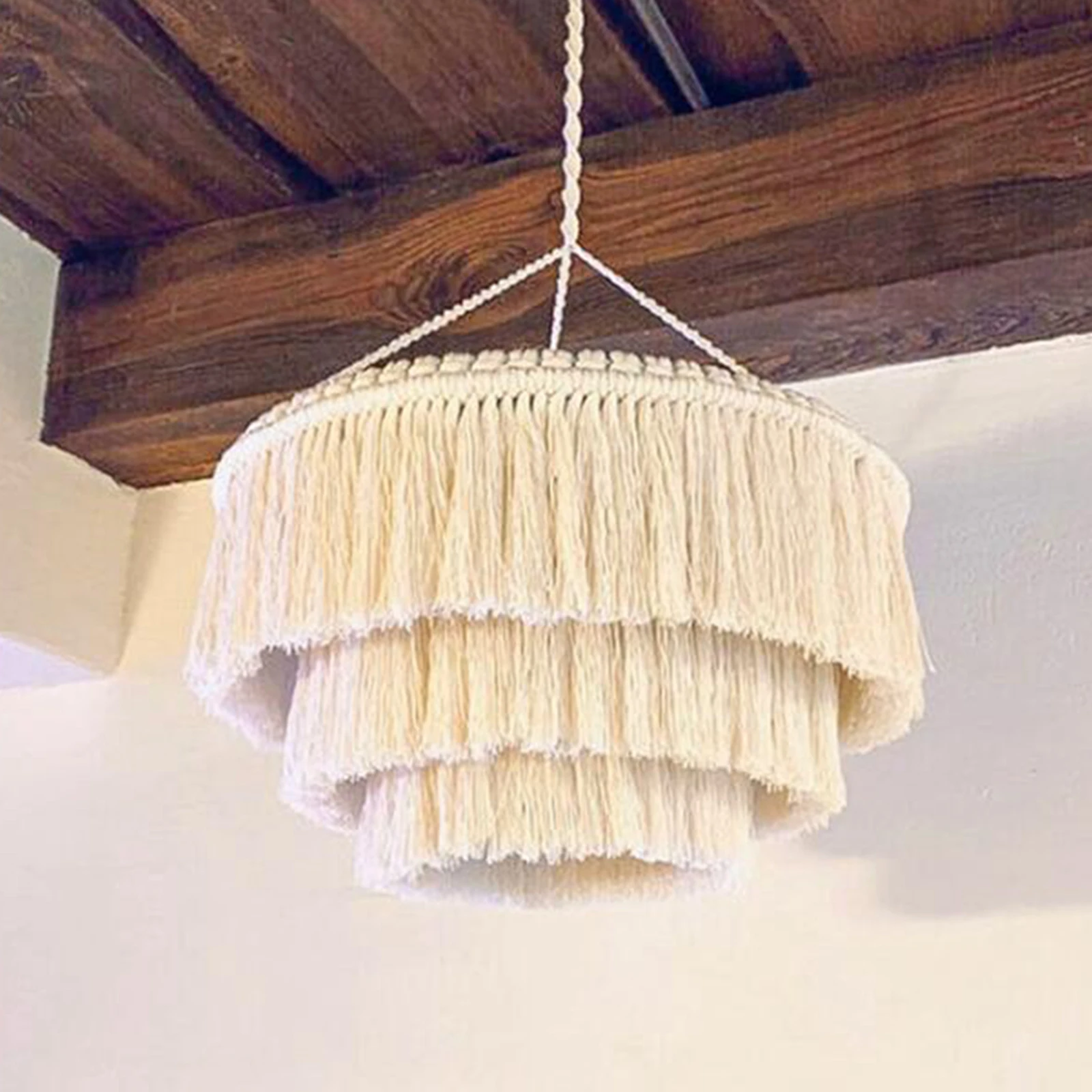 Macrame Lamp Shade Boho Pendant Light Shade Ceiling Light Cover Chandelier Decorative for Dorm Living Room Home Decor