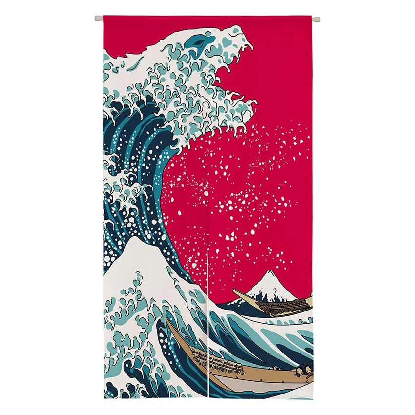 Japanese Painting Hokusai Noren The Great Wave Off Kanafawa and Artistic Doorway Curtain Tapestry for Wall Hanging Bedroom Decor