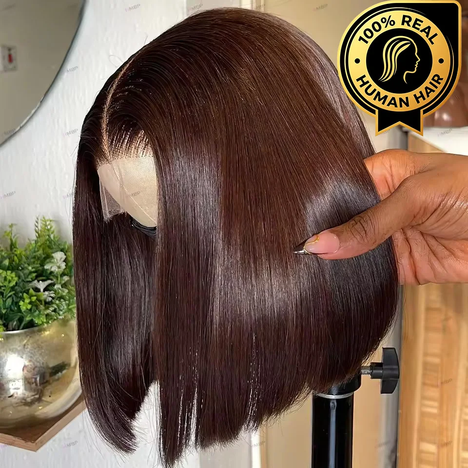 Chocolate Brown 13x4 Full Lace Front Wigs Bone Straight 220% Density Transparent Lace Frontal Human Hair Bob Wigs For Women