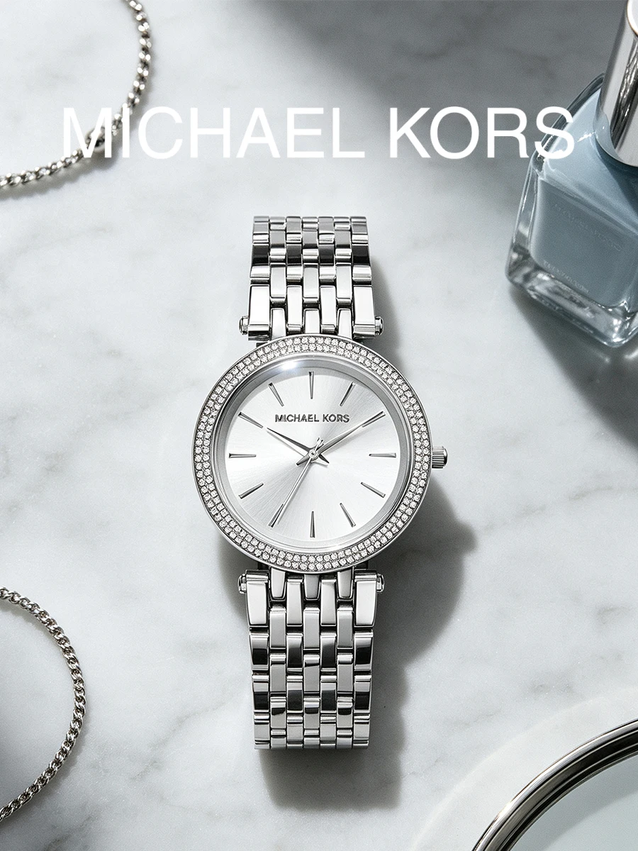 Ladies Watch Silver Tone Stainless Steel Bracelet Double Row Crystal Bezel Minimal Silver Dial For Daily Anniversary Wear
