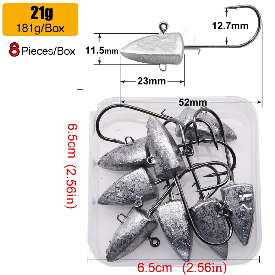 MrLurion Box-Paket 3,5 g 5 g 7 g 10 g 14 g 21 g 28 g Dreieckskopf-NED-Haken für weiche Wurmköder. Angeln Jigging-Kopf-Haken-Rigs