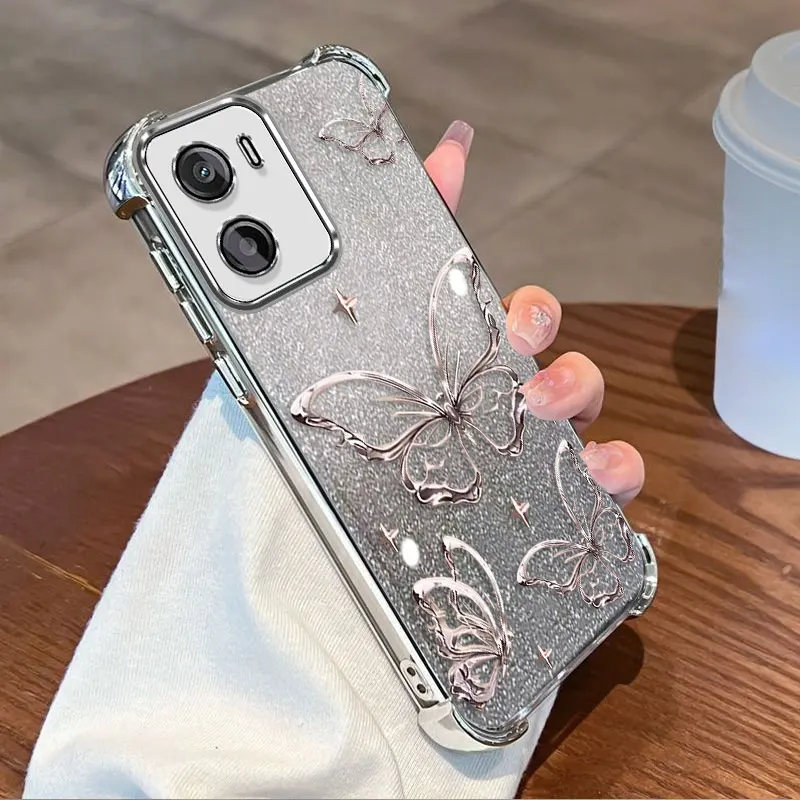 Glitter Plating Protective Cover For Motorola Moto G06 Power Case Flxebile TPU Four-corner Shockproof Butterfly Fundas