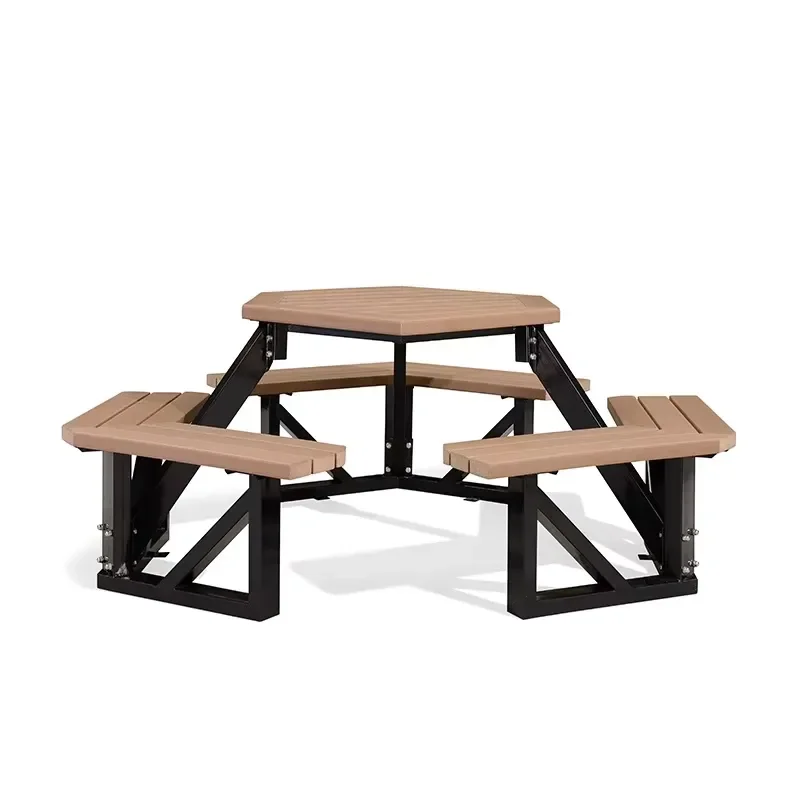 Purple Leaf Modern Leisure Table Chair Set Integrated Solid Wood Seating Umbrella Holder Iron Frame Outdoor Furniture Parks