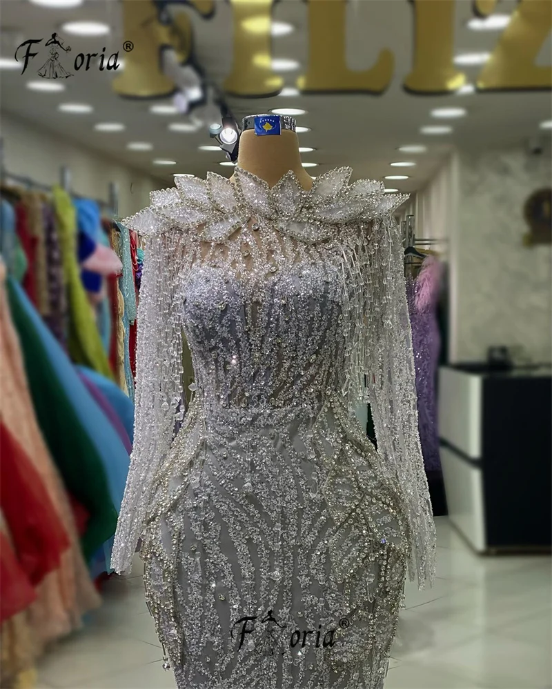 Couture-vestidos de noche con cuentas de cristal para mujer, vestidos de manga larga para celebridades, vestidos de fiesta de boda de Dubái, nuevo diseñador, 2024