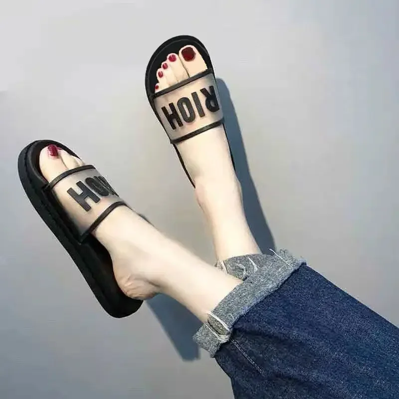 Slides Transparent Shoes For Women Jelly Clear Sandals Rubber Woman Slippers Round Toe Top Designs Premium Sale 2024 Trend