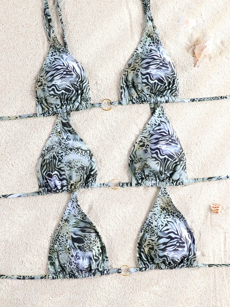 ZRTAK Micro Tangas Bikini Traje de Baño para Mujer 2026 Sexy Conjuntos de Bikinis Paisley con Anillos Ropa de Playa Esta