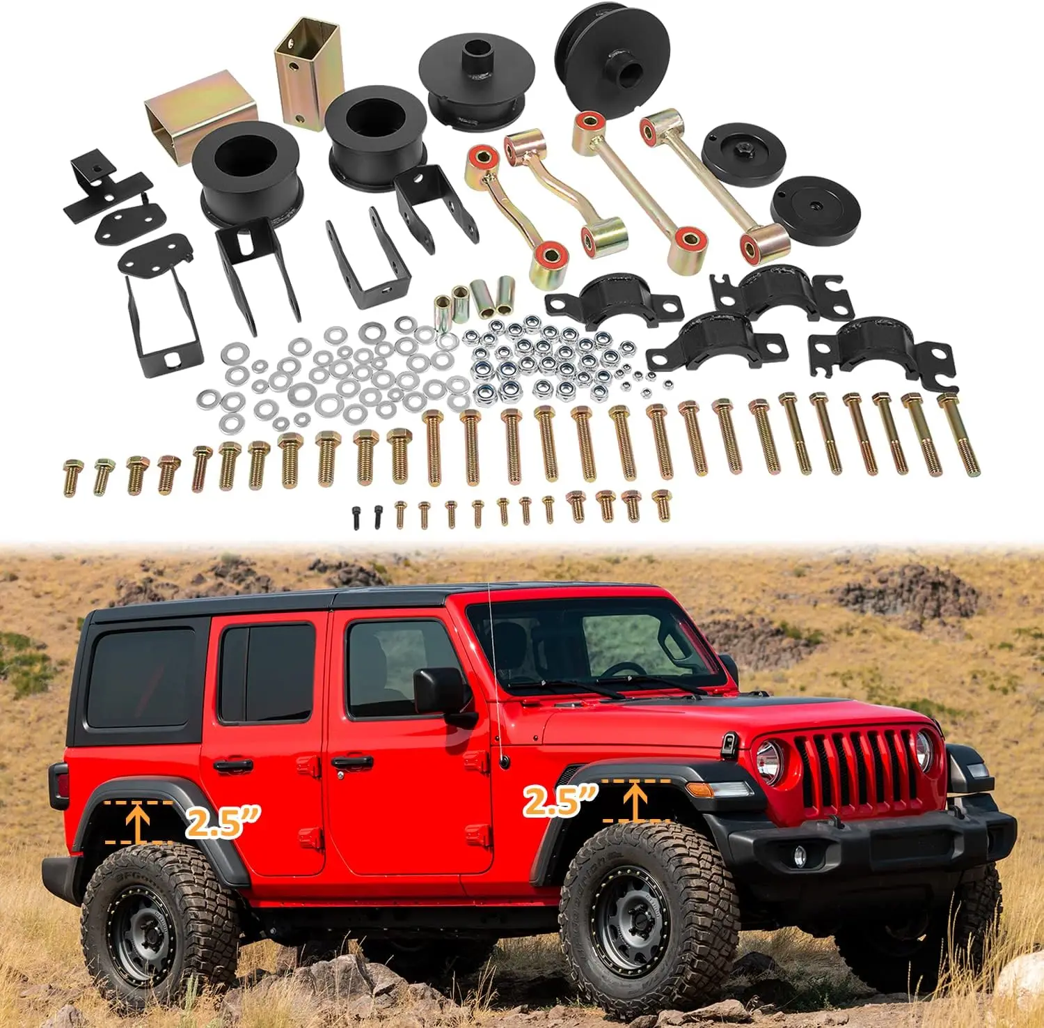 

Комплект подъемника 2,5 дюйма для Jeep Wrangler JL JLU, Комплект переднего и заднего выравнивания с пружинными проставками и шиной Sway Bar Run 35 дюймов, 2018-2022