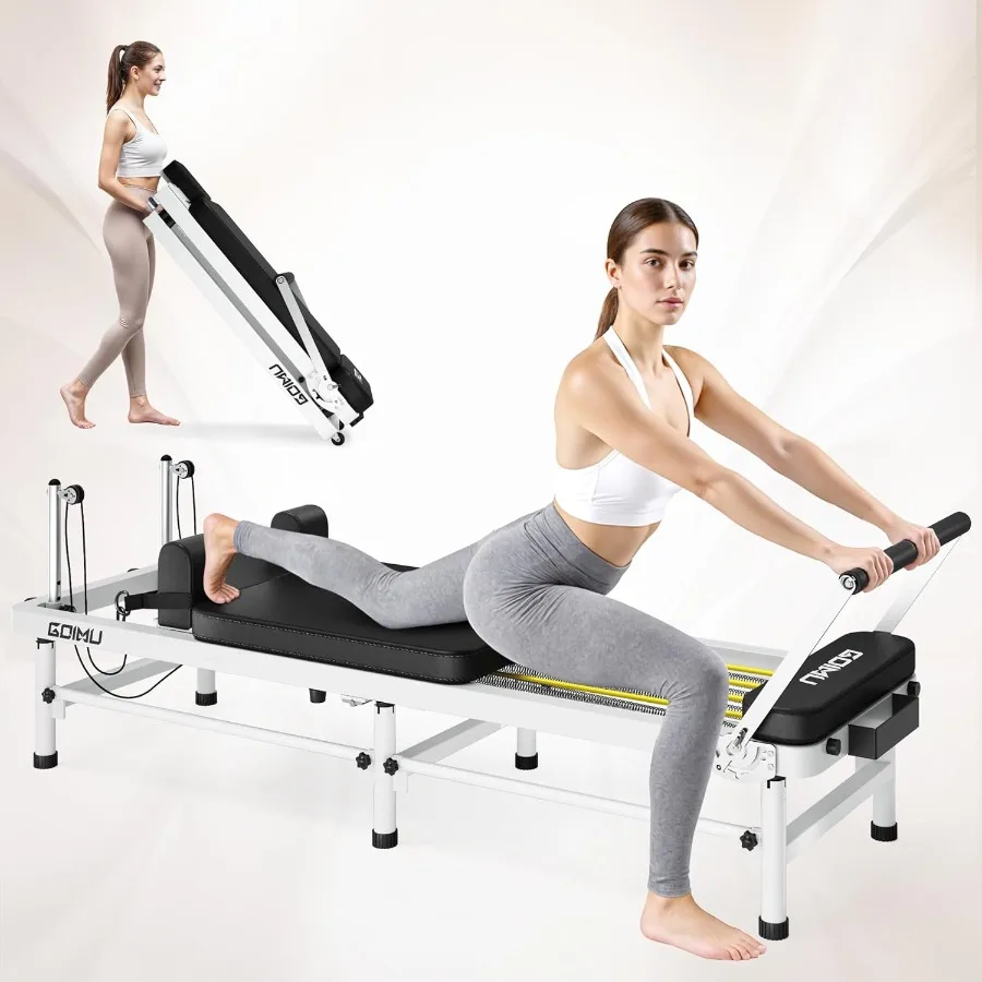 

Pilates Reformer 91 Foldable Reformer Machine with High Low Mode in Black for Home Use with Springs Cords and Jumpboard