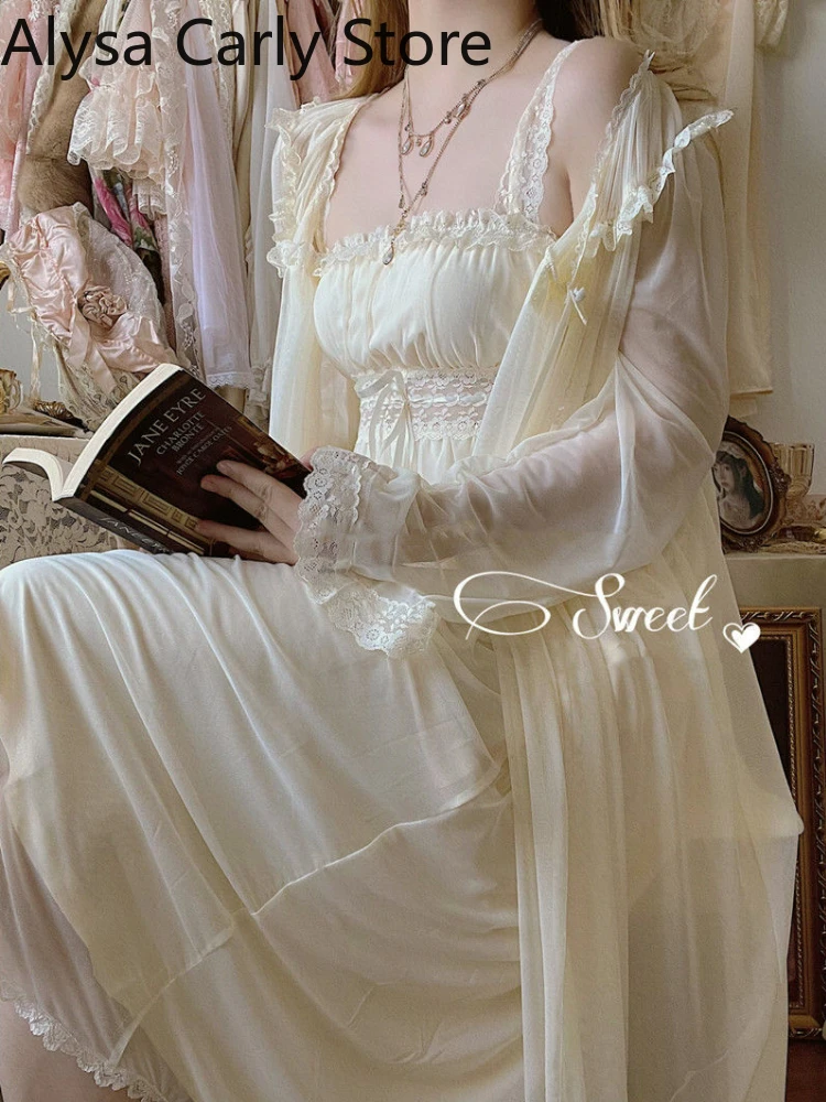 Sweet Vintage Fairy Dress Women 2022 Autumn Lace Sexy Patchwork Elegant Strap Dress Female Casual Korean Chiffon Mesh Long Dress