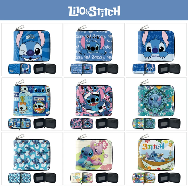 

Kawaii Stitch Angel Anime Lilo&Stitch Figures Cartoon Print Anime Small Pu Zipper Wallet Card Bag Coin Purse Kids Xmas Gift