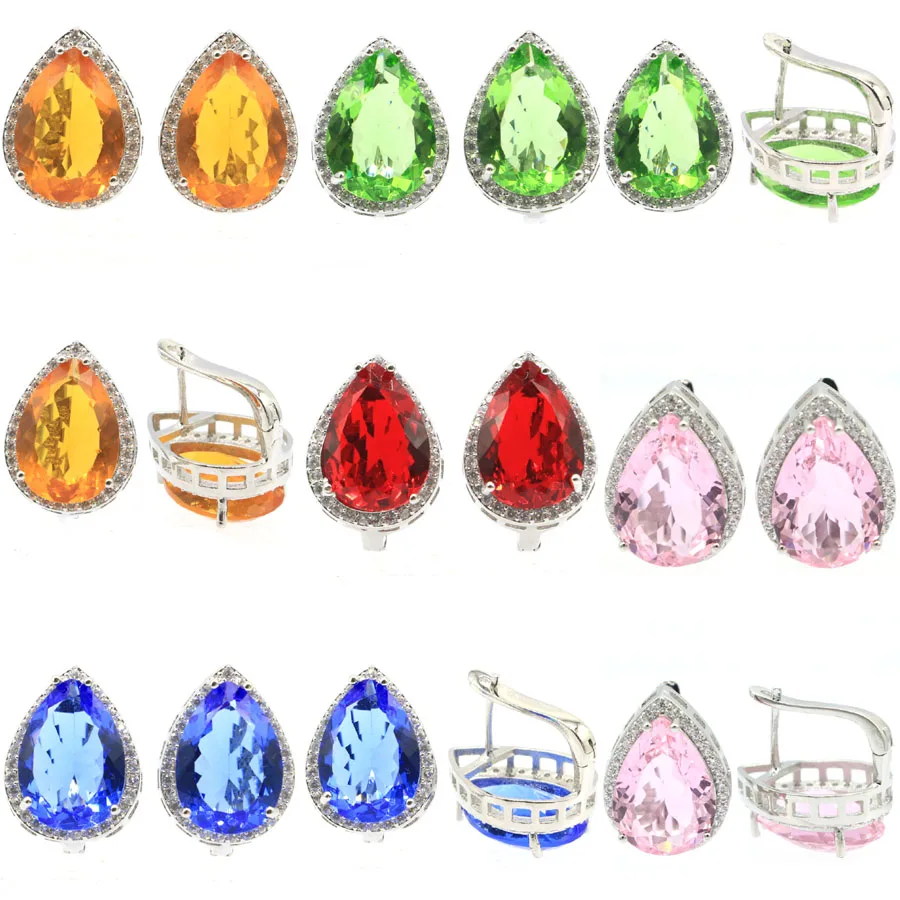 

Buy 4 Get 1 Free 22x16mm Lovely Cute Drop Shape Ruby Citrine Violet Tanzanite Green Tsavorite Garnet Kunzite Silver Earrings