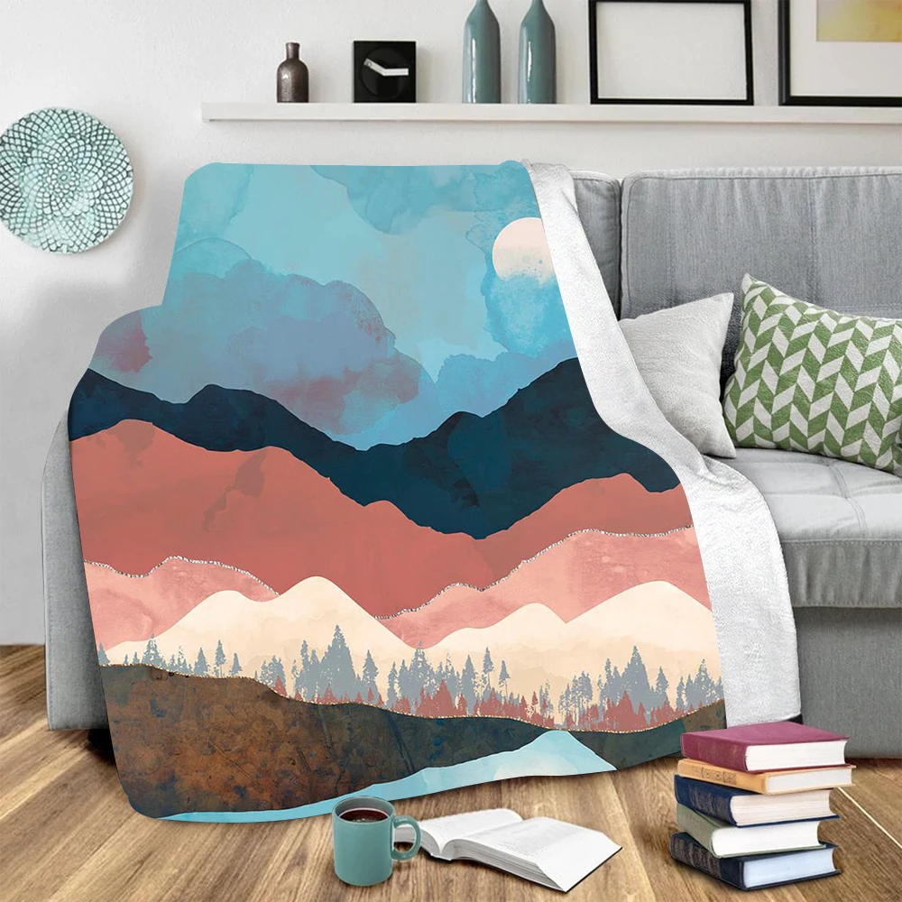 Art Oil Painting Series Blanket Beautiful landscape Pattern Sherpa Warm for Kids Children Adult Sofa Cover Air Conditioning Nap