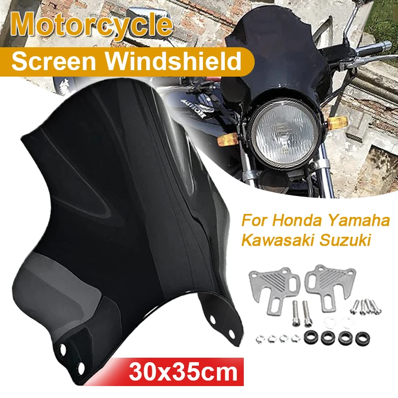 For Honda Yamaha Kawasaki Suzuki Motorcycle Windscreen Windshield ABS Plastic Black WindScreen Anti-wind Moto Accessories