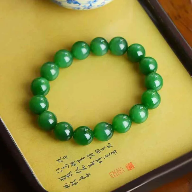 

Natural Hetian Russian Jasper Old Material Micro'S Eye Round Jade Smooth Bracelet