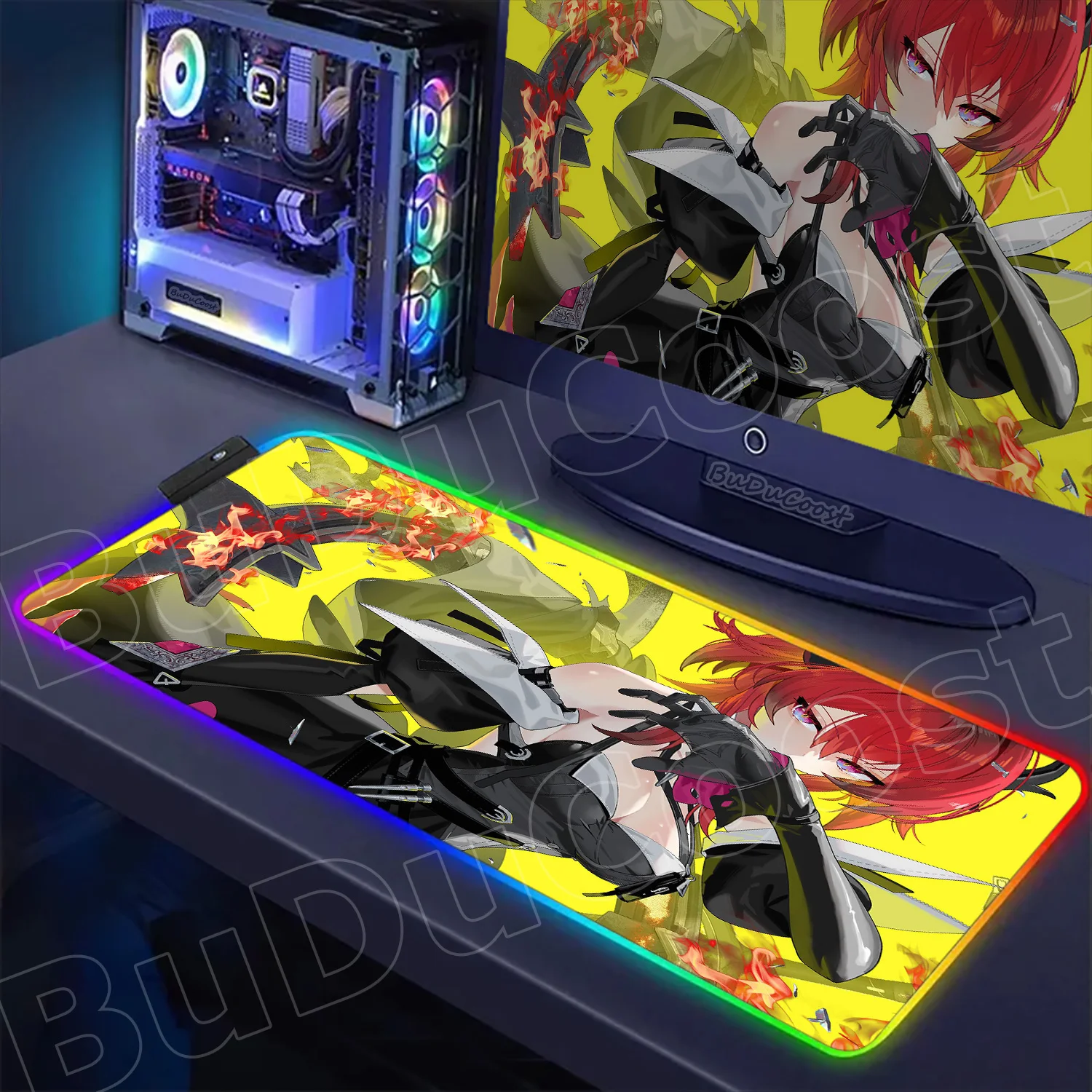 

RGB Arknights-endfield Laevatain Cool Game MousePad XXL Large LED Table Mats Backlit Aesthetic Decoration Rug Rubber Accessories