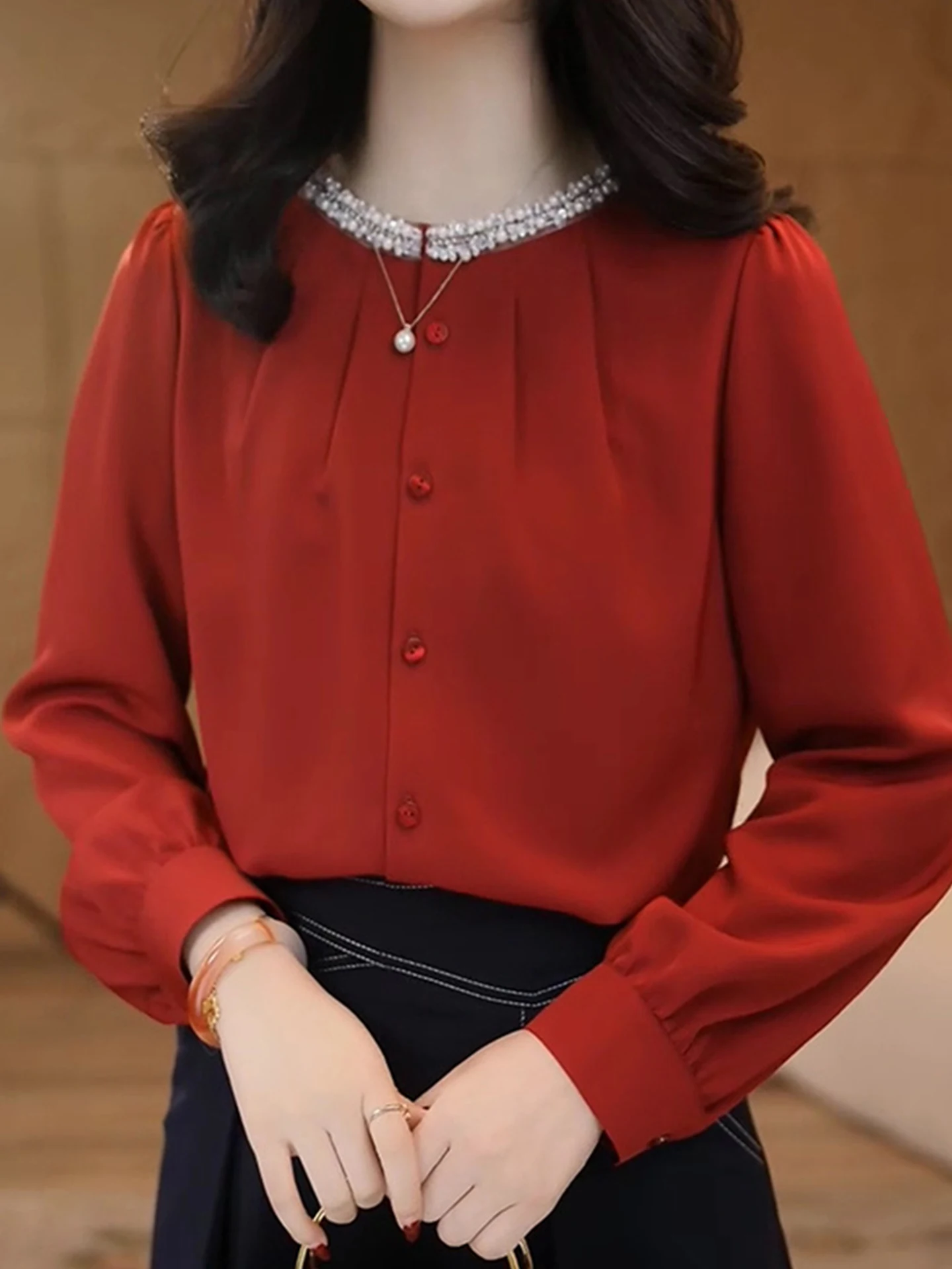 خريف Faion فريد من نوعه مستدير Ne Long Sve للنساء irt كاجوال Sle للتنحيف ودية للتنحيف مادة حريرية مريحة #2