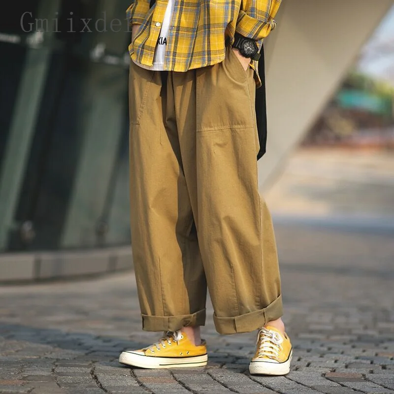 

Oversize Cargo Pants for Men Women Japan Wide Leg Trousers Korean Streetwear Casual Straight Loose Ankle-length