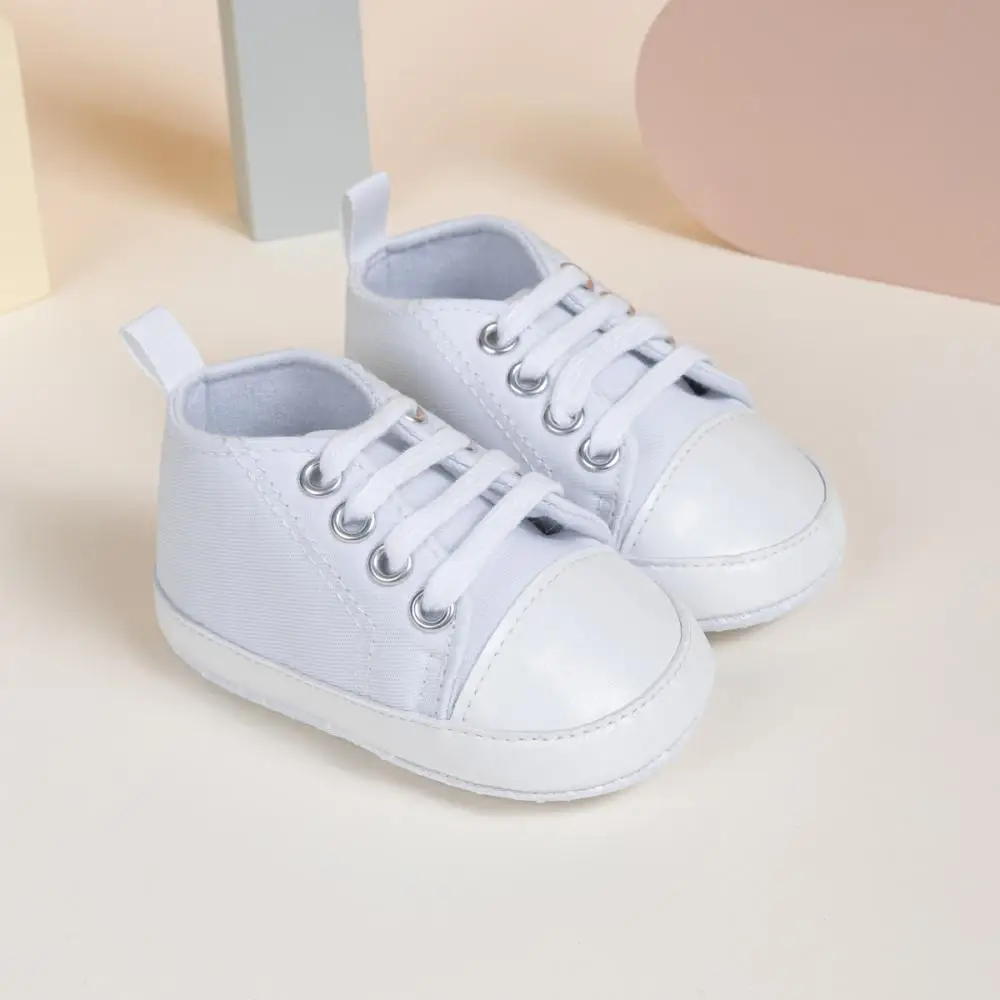 Sepatu kanvas Lace-Up, sneaker kasual tinggi warna Solid, sepatu bayi laki-laki perempuan empat musim, bernafas Anti-Slip untuk balita