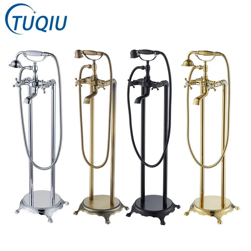 

Tuqiu Antique Floor Mounted Bathtub Shower Faucet Dual Handle Freestanding Swivel Spout Faucet Clawfoot Bathtub Mixer Tap