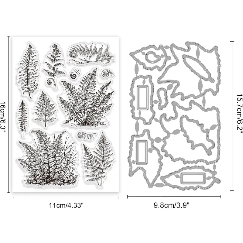 1Bag 2Pcs Fern Clear Stamps and Cutting Dies Silicone Clear Stamps Cards and Metal Die Cuts for Card Making and DIY Embossing