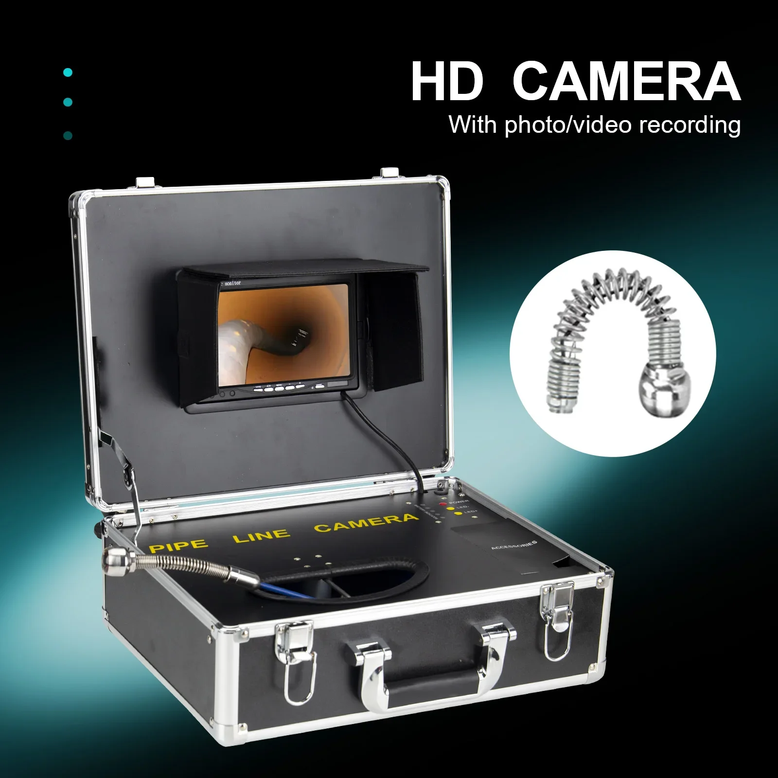 Pijpinspectiecamera, 7/9 inch kleuren HD 1080P monitor rioolendoscoopcamera met 8GB DVR Vedio-opname 25MM camerakop I