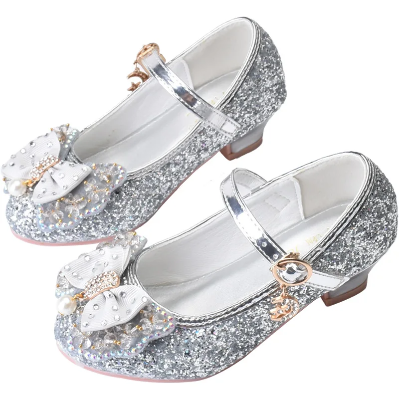 

Classic Bowknot Princess Leather Shoes Kids High Heel Children Glitter Fashion Girls Party Dance Shoe Student Performance Shoes