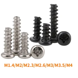 50pcs Mini Phillips Round Head Flat Head Tapping Screws Phillips Pan Head Flat Head Small Bolts Nickel Plating/Black Zinc