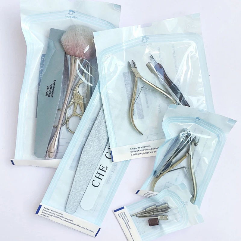 Z.100pcs Self-Sealing Sterilization Pouches Bags 4Sizes Disposable Nail Art Tattoo Sterilization Accessory Nail Tool Storage Bag