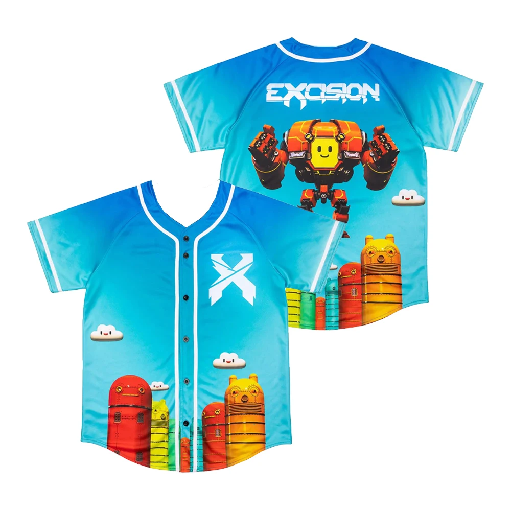 

EXCISION Home Robot Baseball Jersey Music Festival V-Neck Short Sleeve Button-Down Shirts Men Women Streetwear Tops