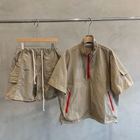 Trendy American Style Men Casual Short Sleeve Tracksuit Summer Loose Fit Shorts 2PCS Outfit Sport Matching Clothes Set
