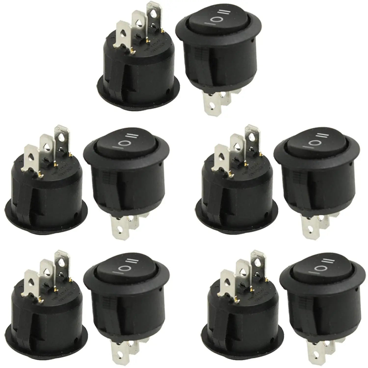 Rocker Switch 10Pcs ON/Off/ON SPDT Snap in Round Button 6A/250V 10A/125V AC for Auto Car Boat