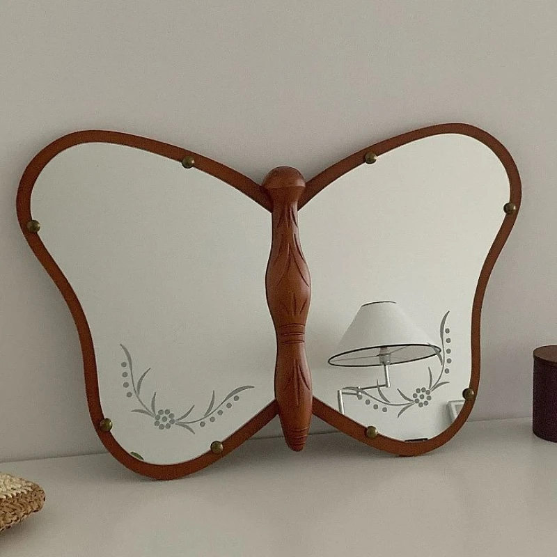 

Medieval butterfly vanity mirror French retro solid wood vanity mirror